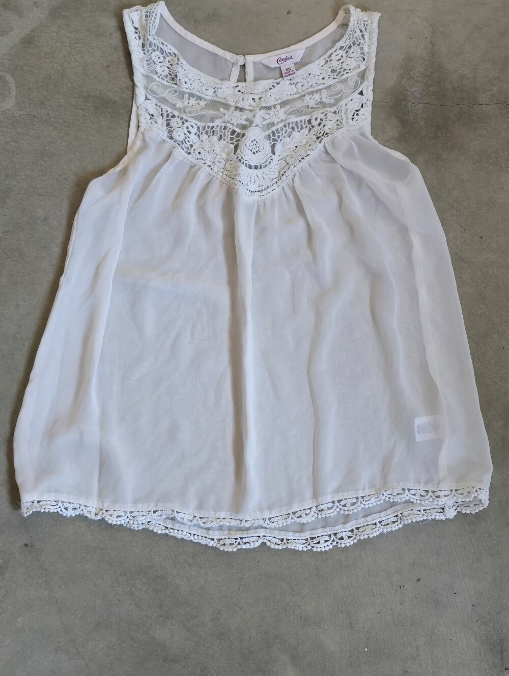 Candie's | Sleeveless Sheer crochet detail blouse XSMALL